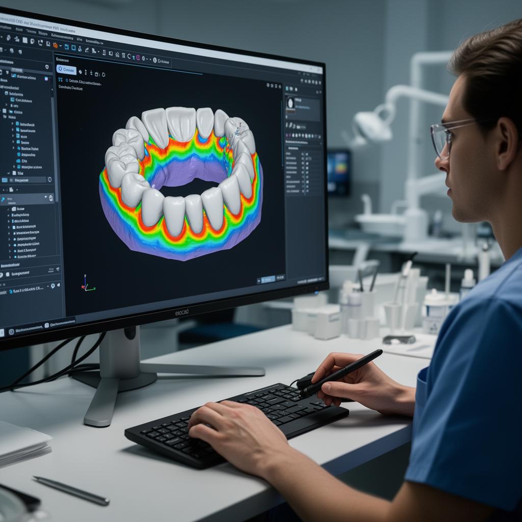 Technician working on digital dental design software